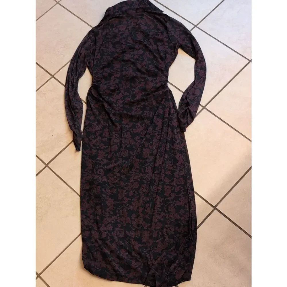 NWT Madewell Chandra Long-Sleeve Polo Midi Dress Deep aubergine Purple Floral L - Picture 3 of 15